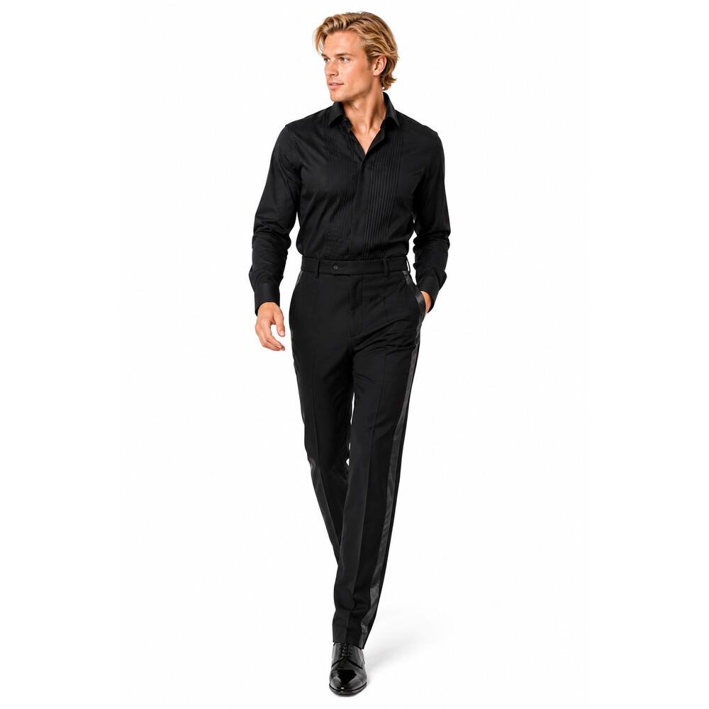 Madame Collections Black Pleated Tuxedo Shirt Mens XL Formal Dress